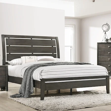 Transitional King Bed with Panel Headboard